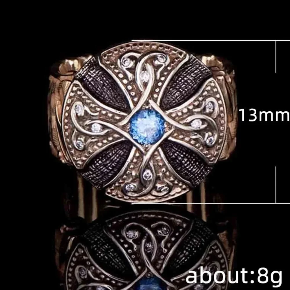 💥 Unisex Black Enamel Signet Ring Rose Gold Blue Fashion Ring, GPMB1486-7